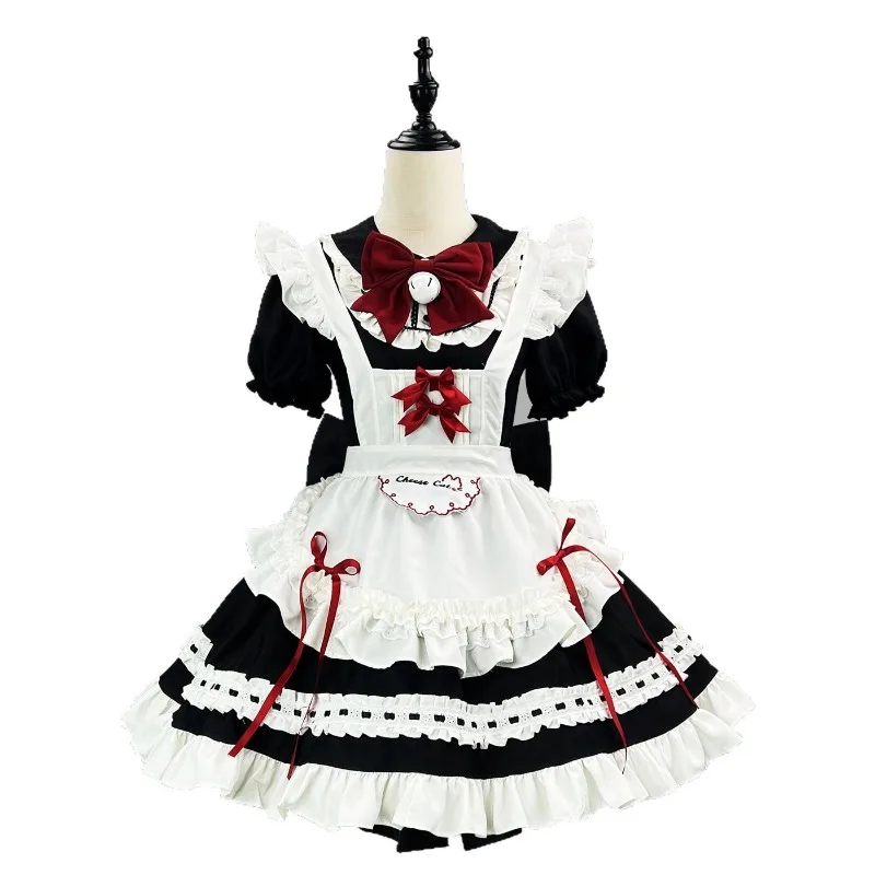New Japanese Cosplay Costume Black White Cute Maid Lolita Short Sleeved Dress Suits Theme Party Role Playing Outfits for Women