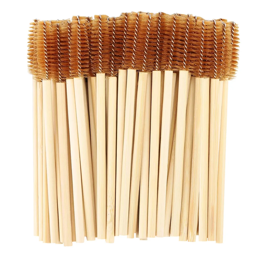  100pcs Bamboo Handle Eyelash Brush Reusable Mascara Wands Eye Lashes Extension Applicator Eyebrow Spoolie Brushes Makeup Tool