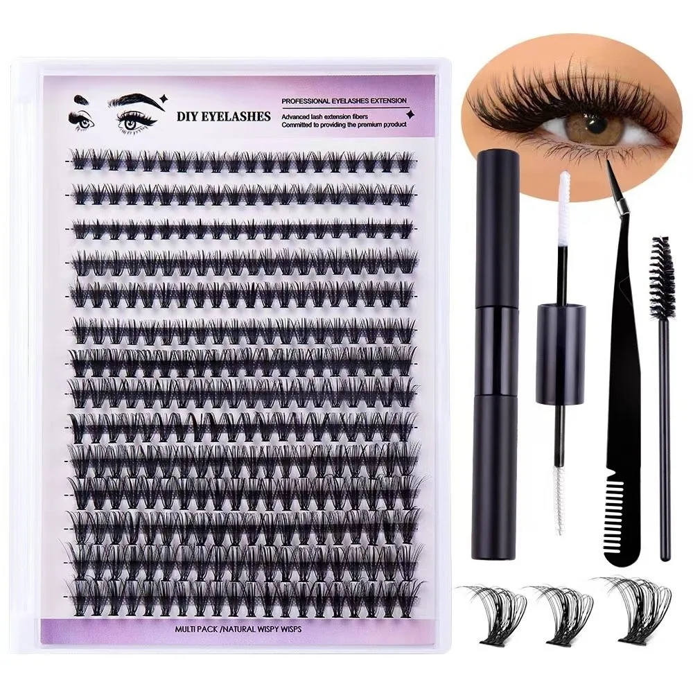 New 8-12mm False Eyelashes Bond and Seal DIY Lash Clusters Lash Extension with Lash Brush Clusters Eyelash Extensions