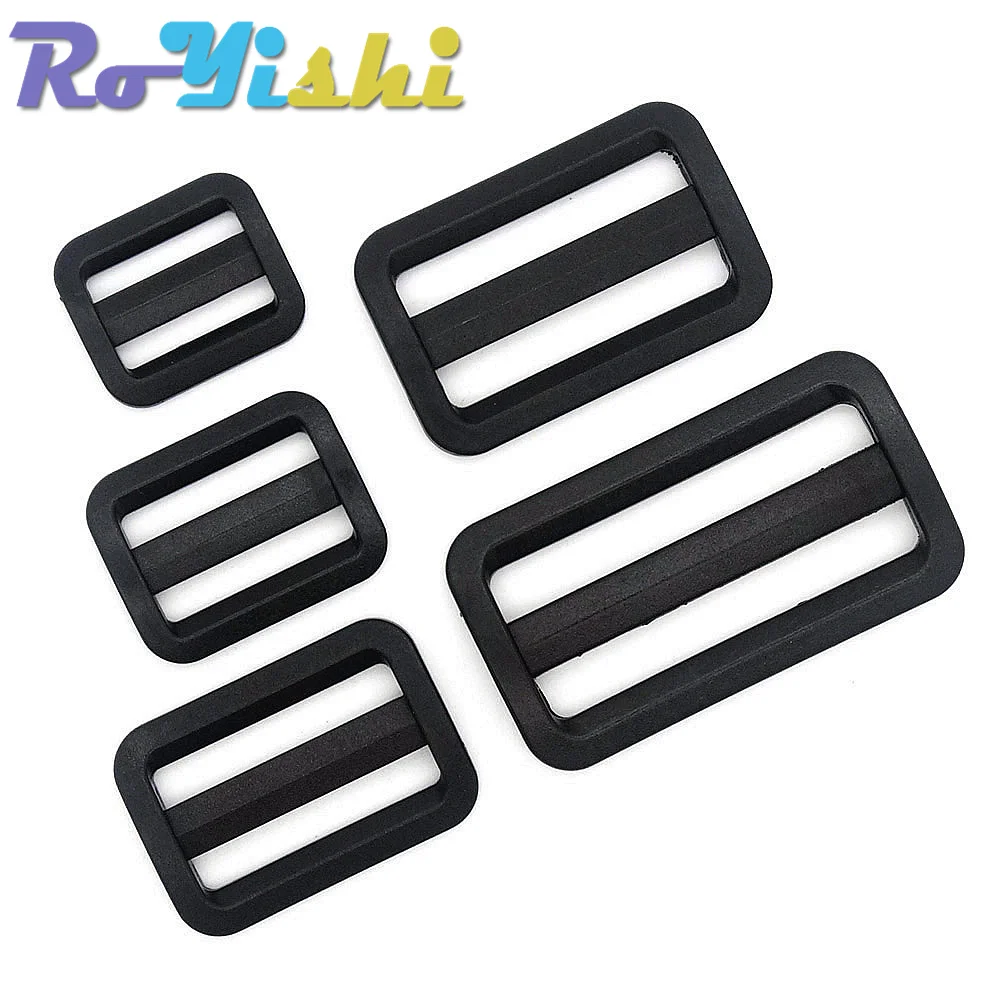 10 Pcs/Pack Plastic Black Curve Tri-Glide Slider Adjustable Buckle for Bags Webbing