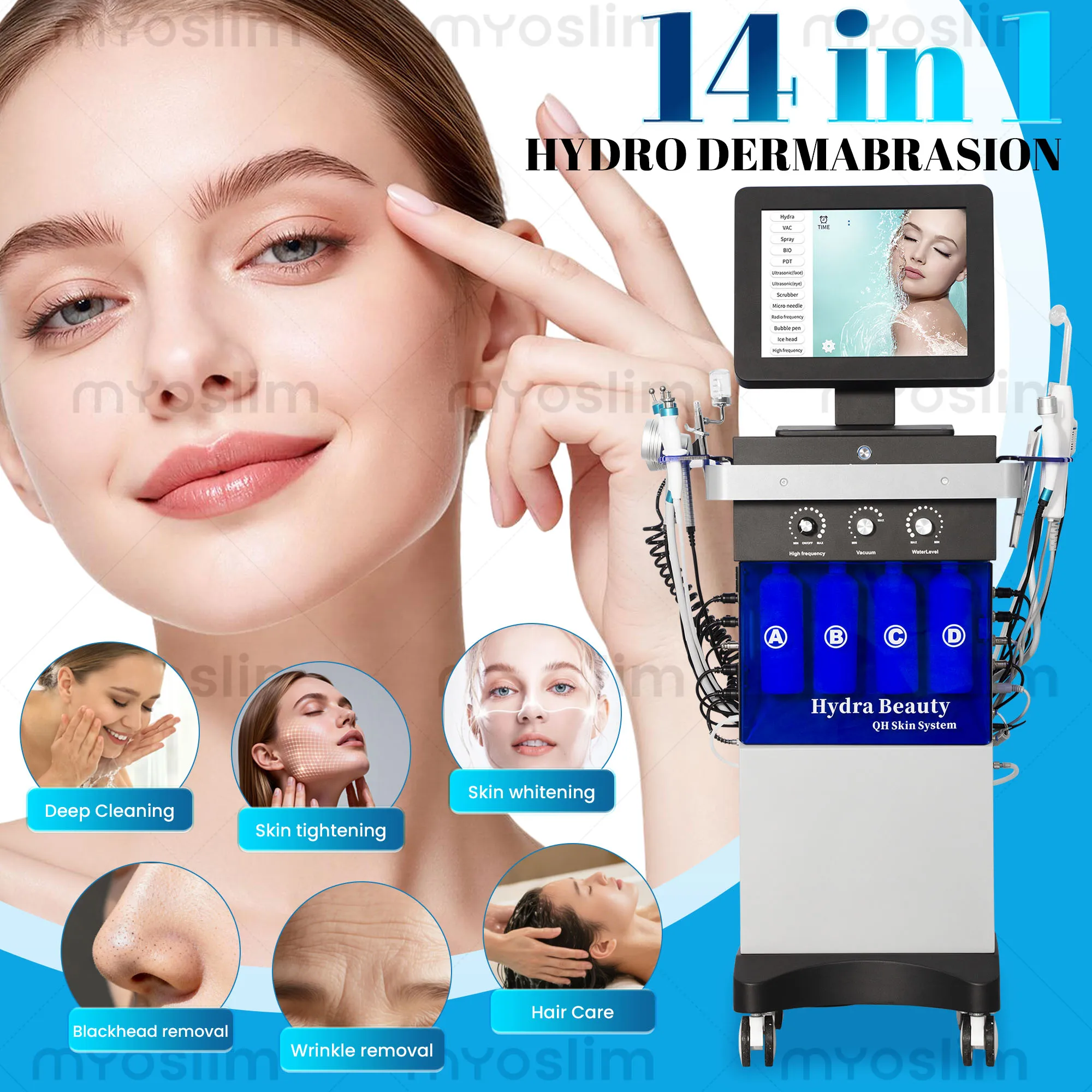 14-in-1 Women's Aesthetic Beauty Equipment Ultrasonic Scrubber Hydrodermabrasion Hydro Facial Machine with Bubble Oxygenation fo