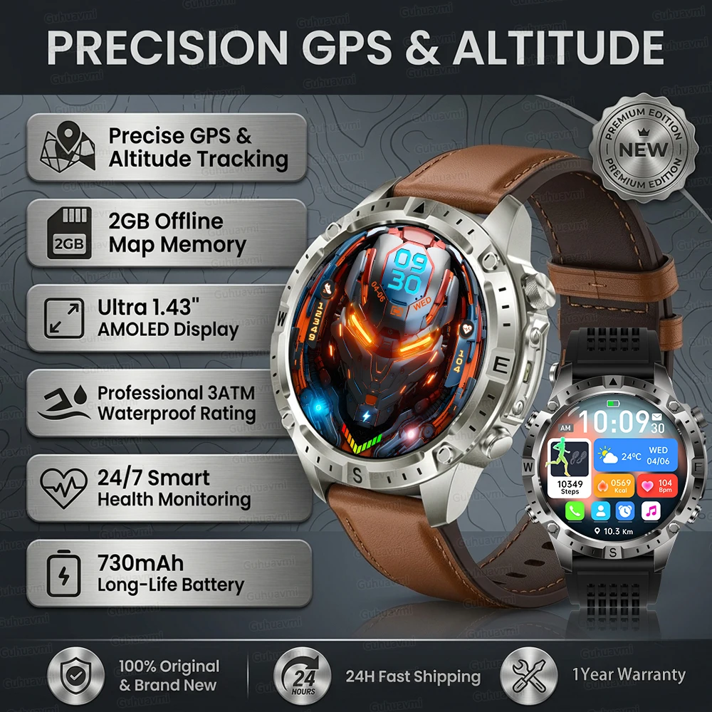 Sports Smart Watches Built in GPS Offline Maps 30m Swim 10ATM Waterproof Military Sports watch 2GB Memory Men Smart Bracelet GPS