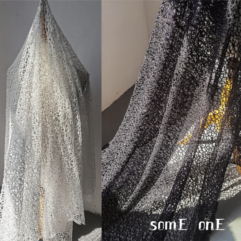 Irregular Mesh Tulle Fabric Black White Hollow-out DIY Patchwork Decor Pettiskirt Skirts Wedding Dress Clothes Designer Fabric