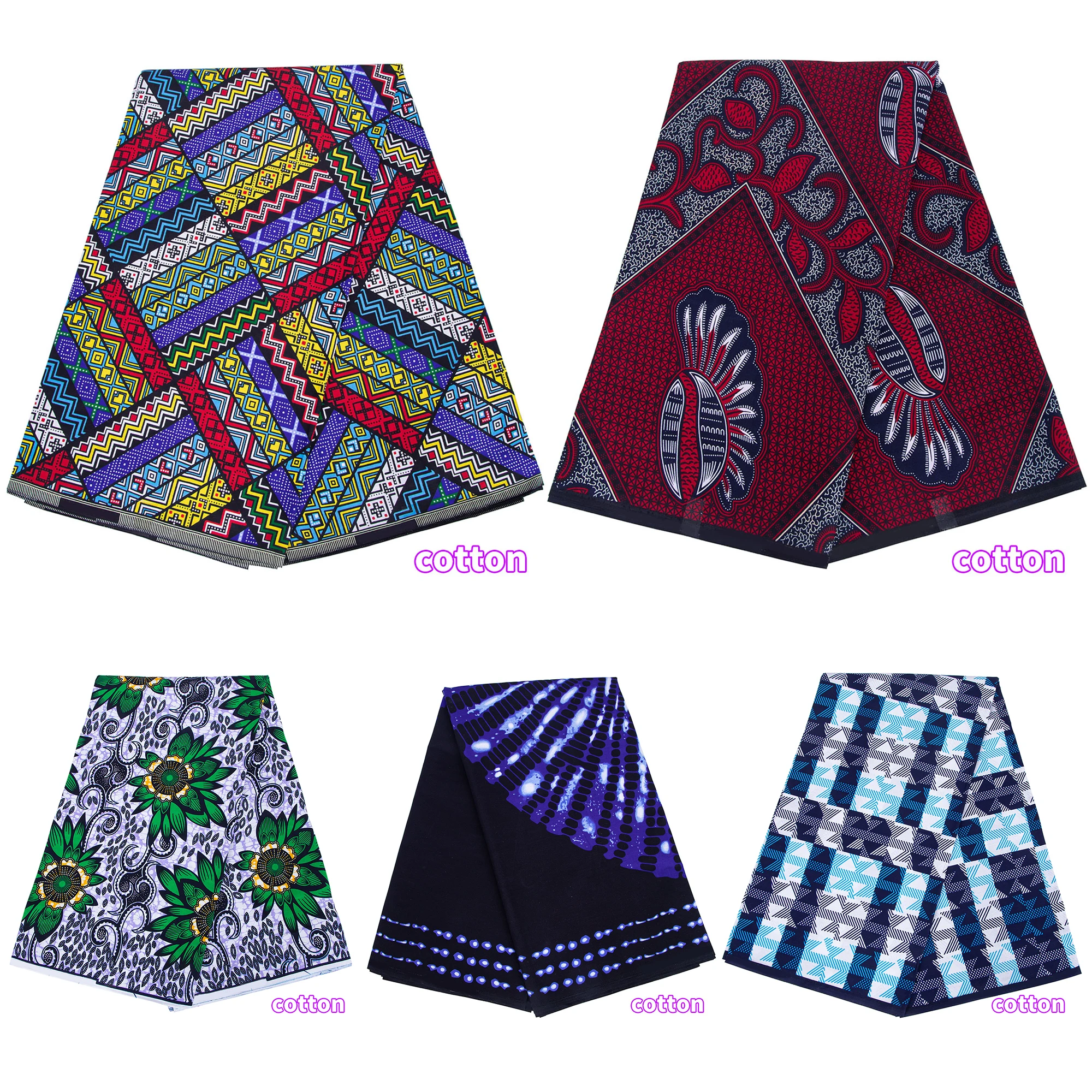 African Fabric Cotton Kente Cloth By The Yard 6 Yards Ankara Print Wax Fabric for Party Dress Making and Sewing Tissue