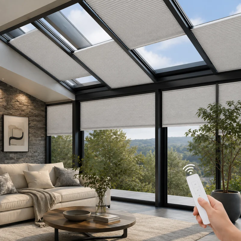 Custom Electric Thermal Blackout Skylight Cellular Blinds USB Rechargeable Battery Motor Smart Honeycomb Shades For Ceiling Roof