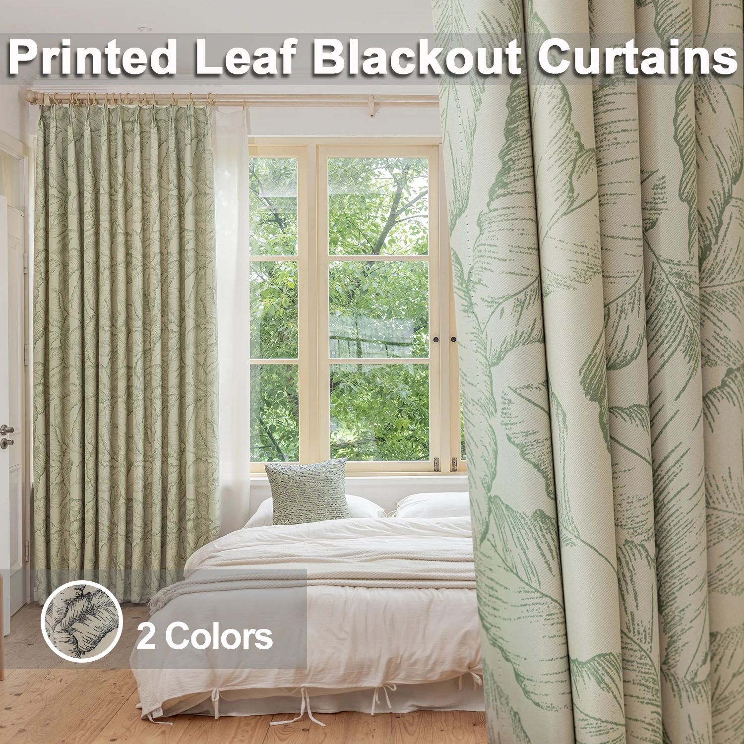 Country Rustic Leaf Pattern Blackout Curtain for Living Room Darkening Thermal Insulated Printed Palm Leaves Window Panel