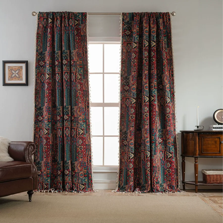 Geometric Color-Block Jacquard Curtains for Living Room Semi-Blackout Fabric Direct from Factory Modern Window Treatments