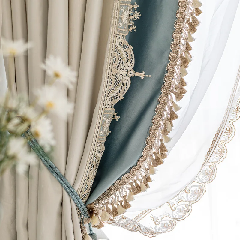 Jacquard Lace Stitching European High-grade Blackout Curtains for Living Room and Bedroom Customized Curtain