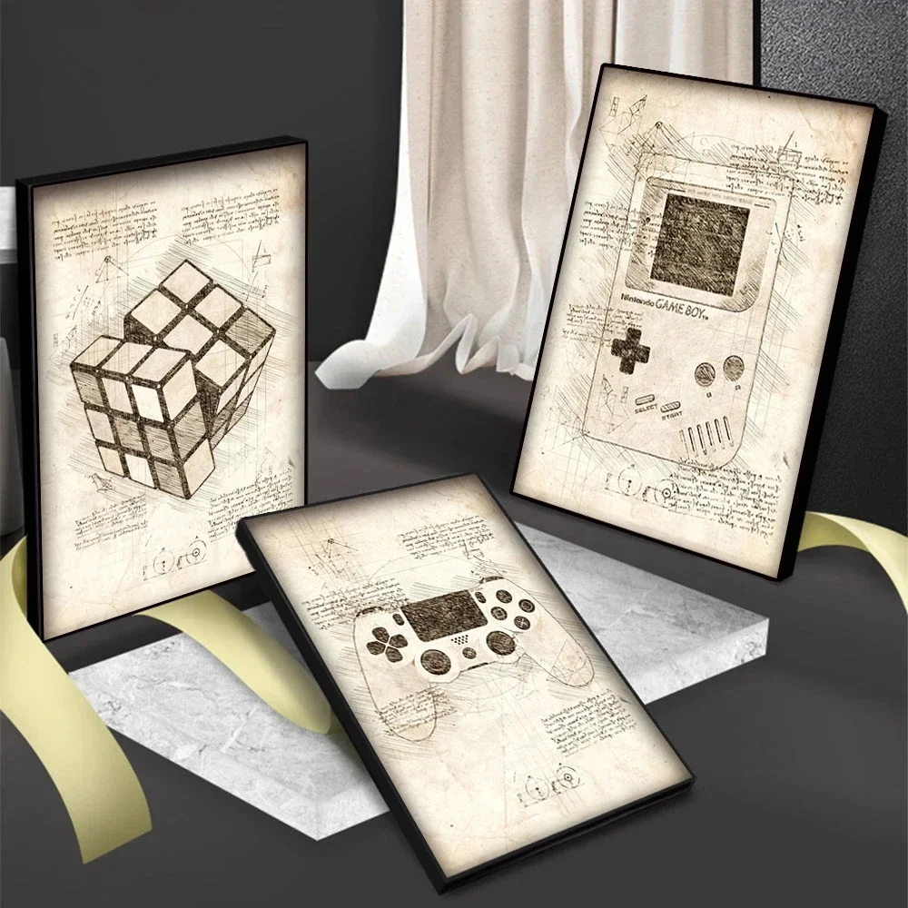 Pop Vintage Sketch Prints Posters Sketch Video Game Handle VR Gaming Poster Wall Art Pictures Canvas Painting Iving Room Decor