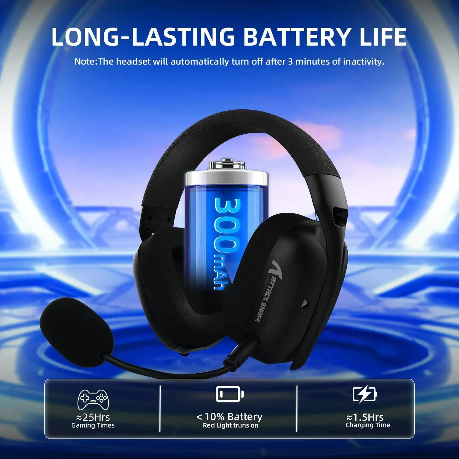 Attack Shark 2.4G/Bluetooth 5.3/3.5mm Wired Dual Mic Headphones 3-in-1 Ultralight Wireless Gaming Headset for for PC/Mac/PS/XBOX