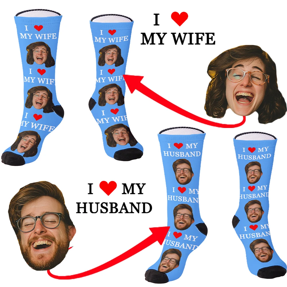 Fashion custom face socks DIY husband and wife tube socks Valentine's Day anniversary the best gift for husband and wife