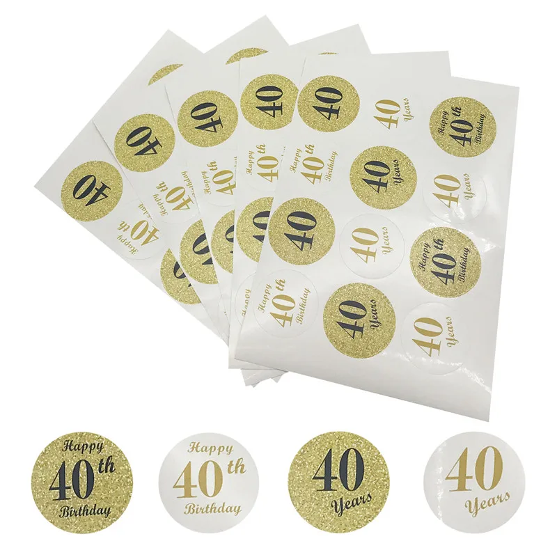 60Pcs Black Gold 30th 40th 50th 60th Birthday Stickers Round Self‑adhesive Label for Adult Birthday Anniversary Party Gift Decor