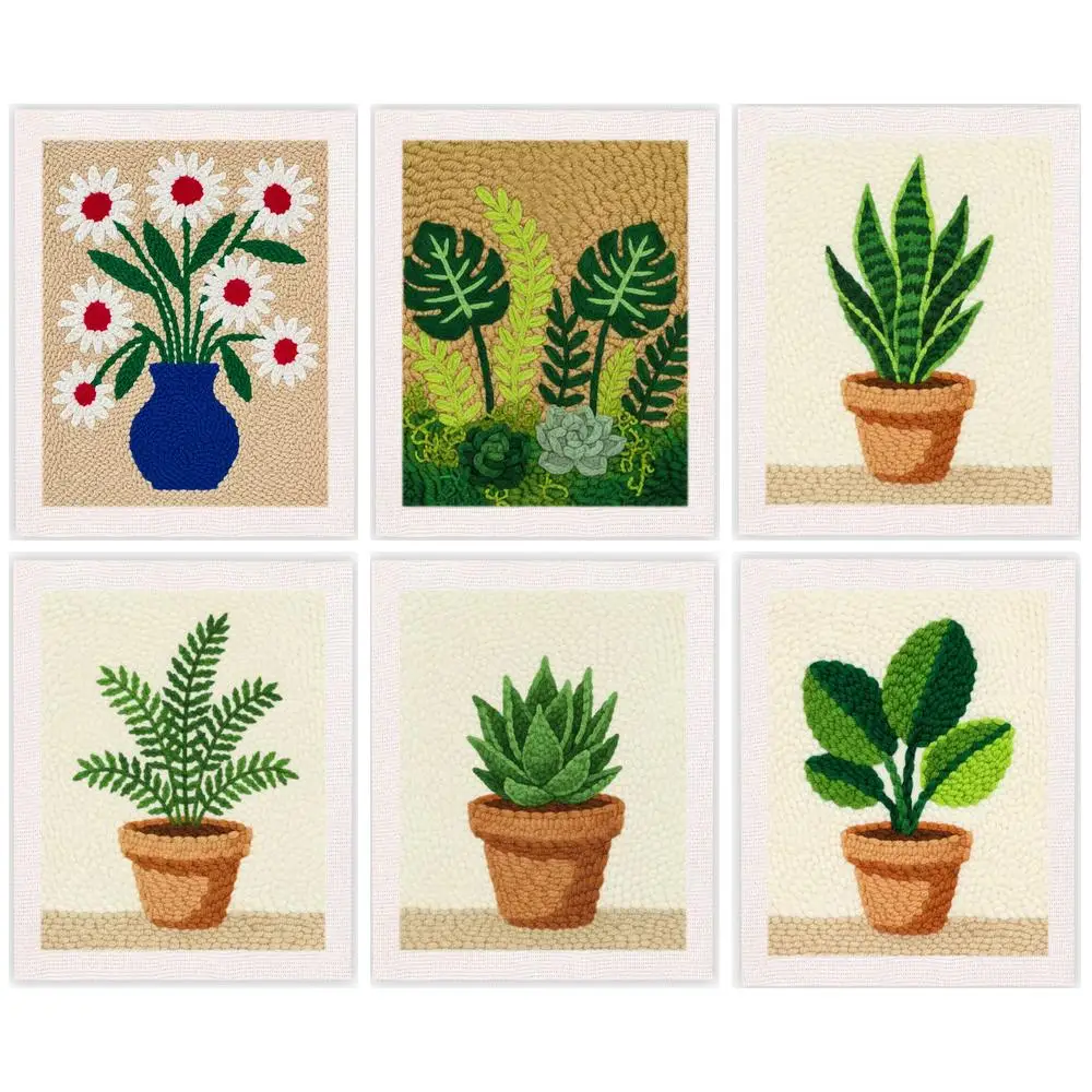 GATYZTORY 25x30cm Punch Needle Frame Modern Craft Supplies Potted Plant Punch Needle Kit For Beginners Crafts Diy Making Kits