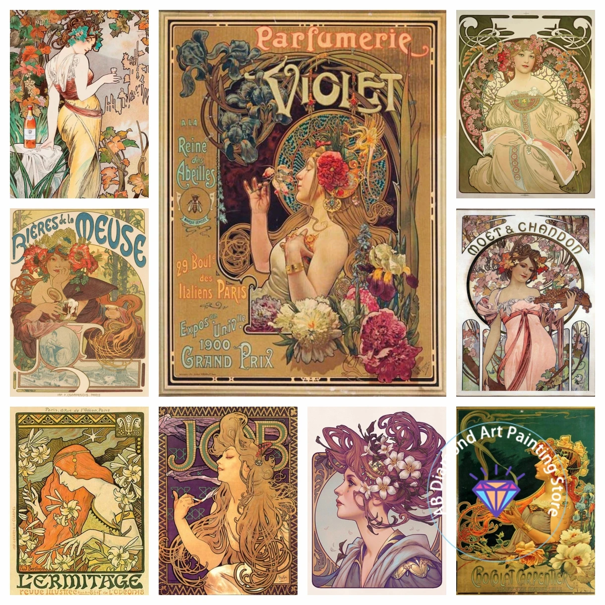 Alphonse Mucha Vintage Beauty Nouveau Woman AB Diamond Painting Kit 5D DIY Cross Stitch Handmade Art Gift Crafts Home Decor Gift