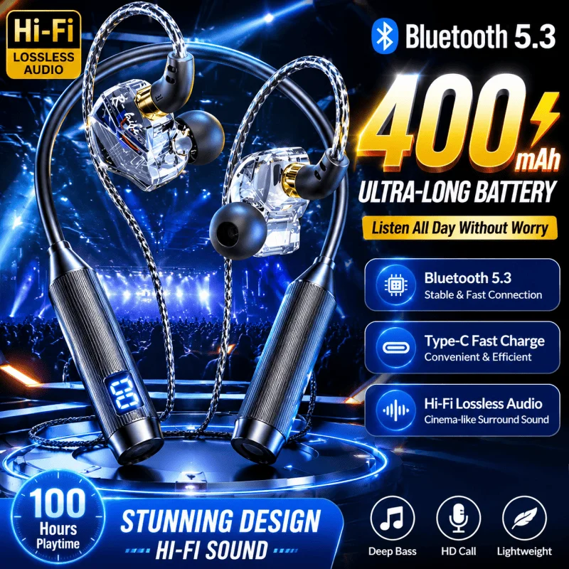 New Neck-hung Wireless Bluetooth Headphone In-Ear Comfortable Wear Earphone Ultra-Long Battery Life Noise Cancellation Earbuds