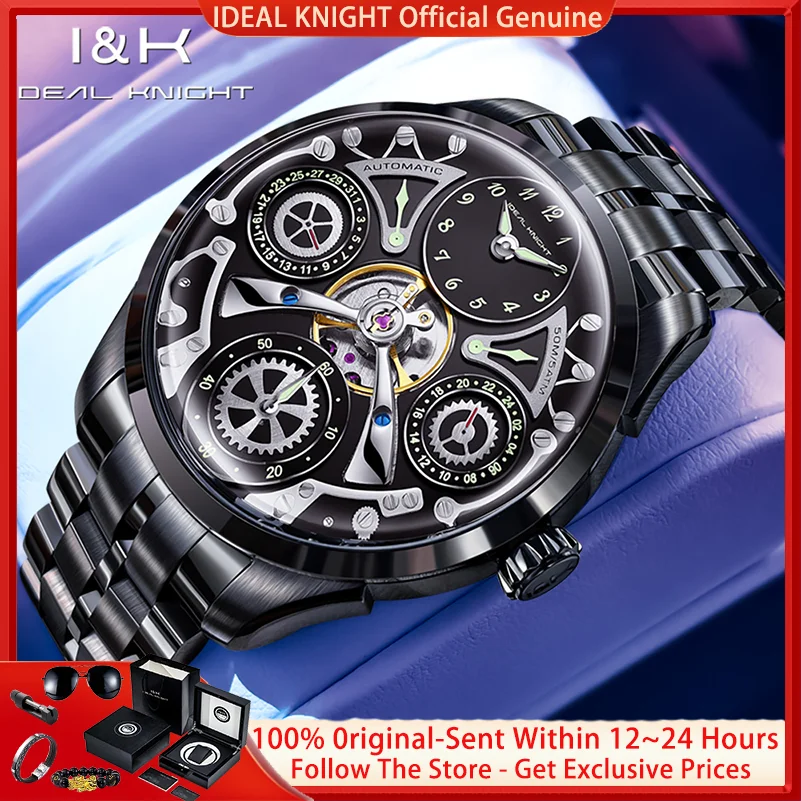IDEAL KNIGHT 6820 High Fashion Brand Men Watch Multi functional Hollow Watch Flywheel All Automatic Mechanical Men Sports Watch