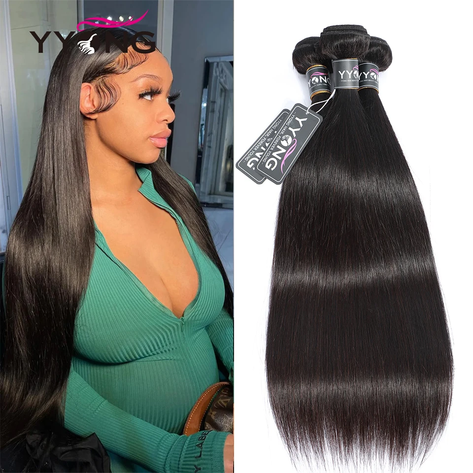 Yyong Peruvian Straight Hair Bundles 100% Human Hair Weaves 1/3/4 Bundles Natural Color Remy Hair Extension 8-32