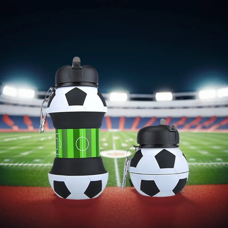 Kids Fold Outdoor Sports Water Cups Basketball/Football Bottle,Student Leakproof Portable Kids Water Bottle,Can Hang Backpack