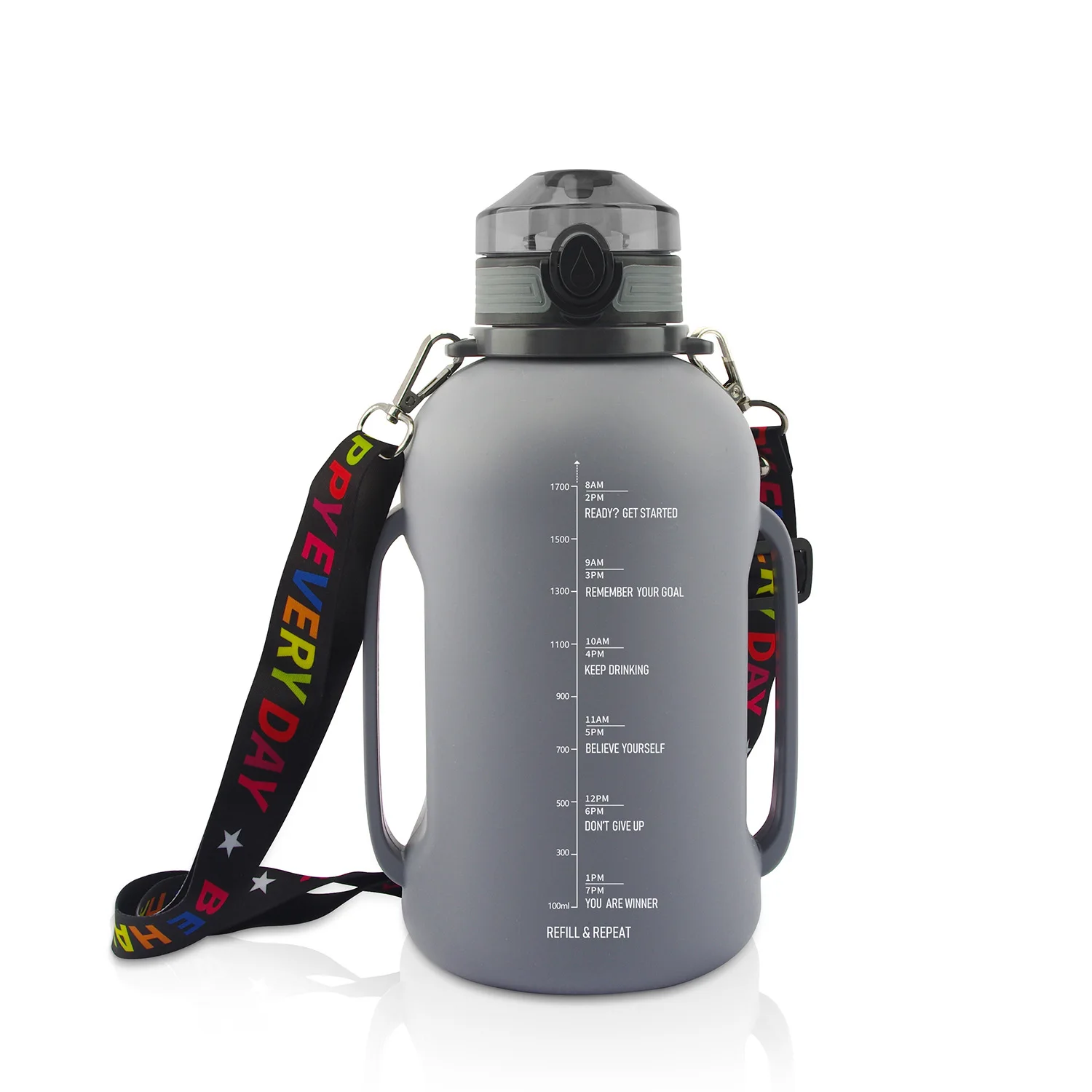 2L Collapsible Silicone Straw Cup Foldable Water Bottle  Outdoor Sports Camping Hiking Portable Shoulder Strap Folding Bottle