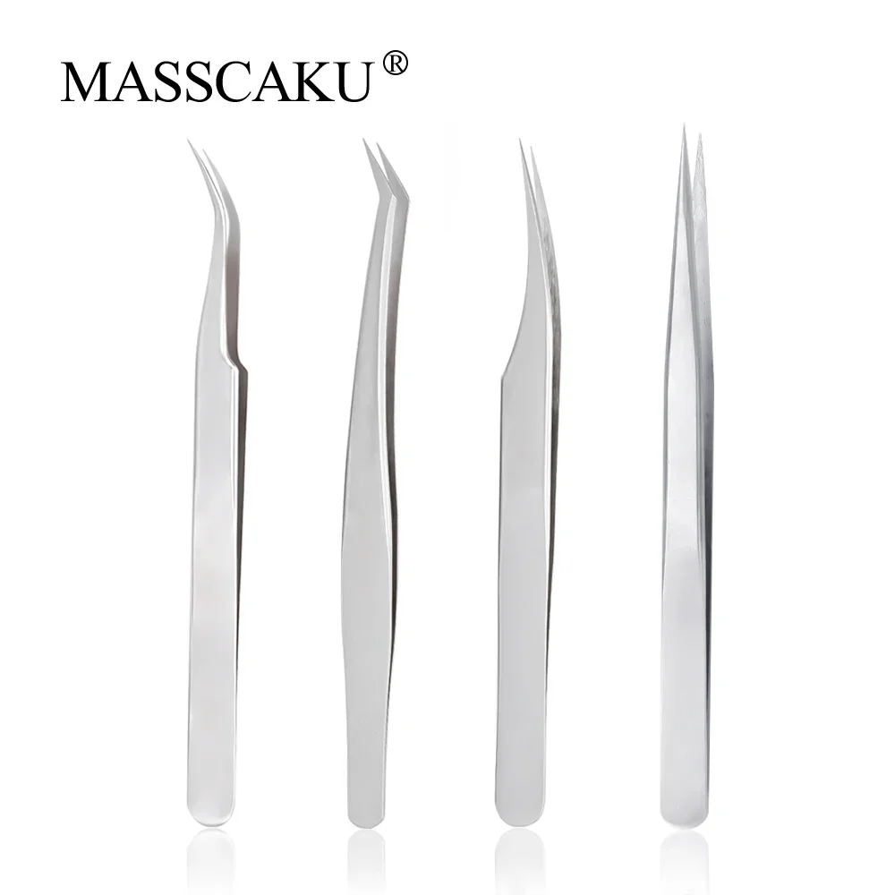 Wholesale Masscaku Straight Curved Premium Eyelashes Tweezers Anti-static Professional Eyelash Extensions Tweezers  Supplies