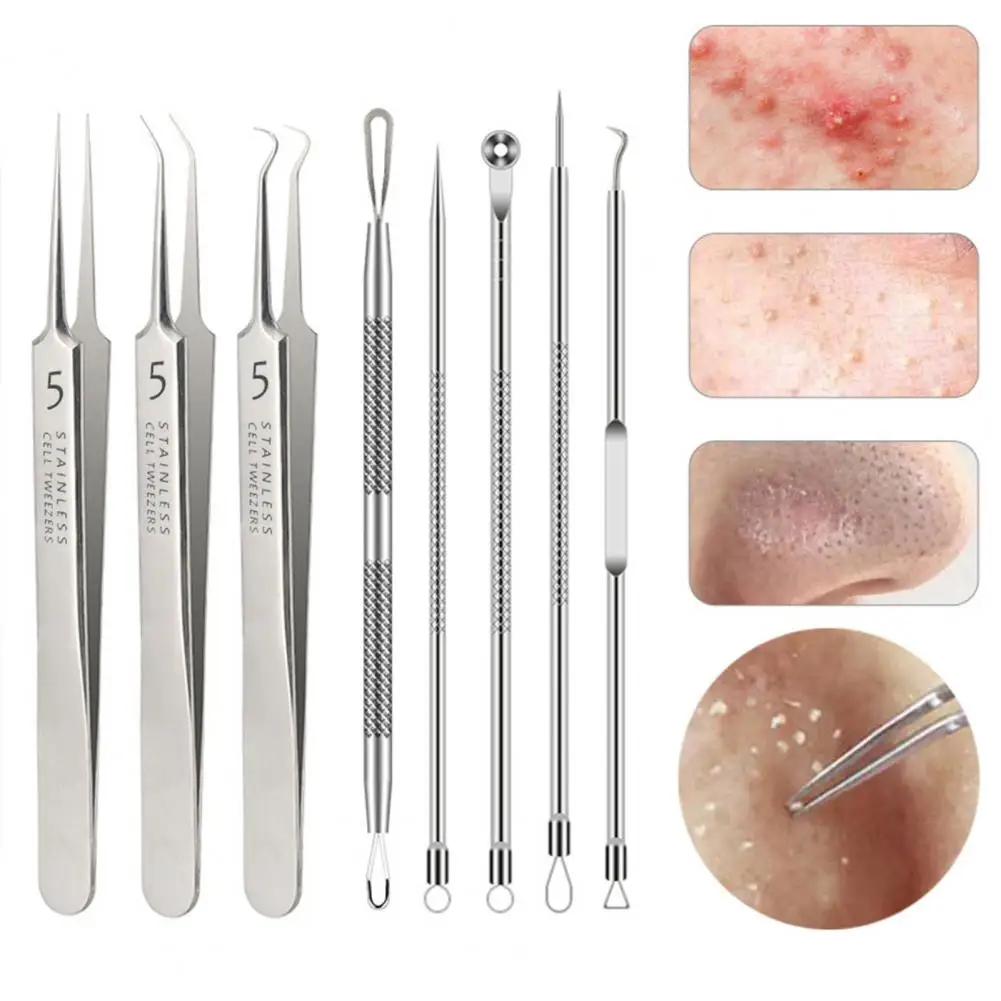 Blackhead Remover Kit Stainless Steel Acne Needle Tweezers Set for Facial Cleansing Tools Professional Pimple Popping Tools