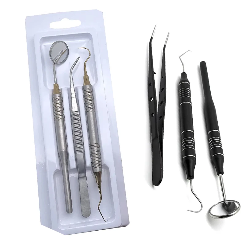 Dental Mouth Mirror & Probe Kit Stainless Steel Dental Tools Set with Hook Pick Tweezer for Dentist Oral Examination