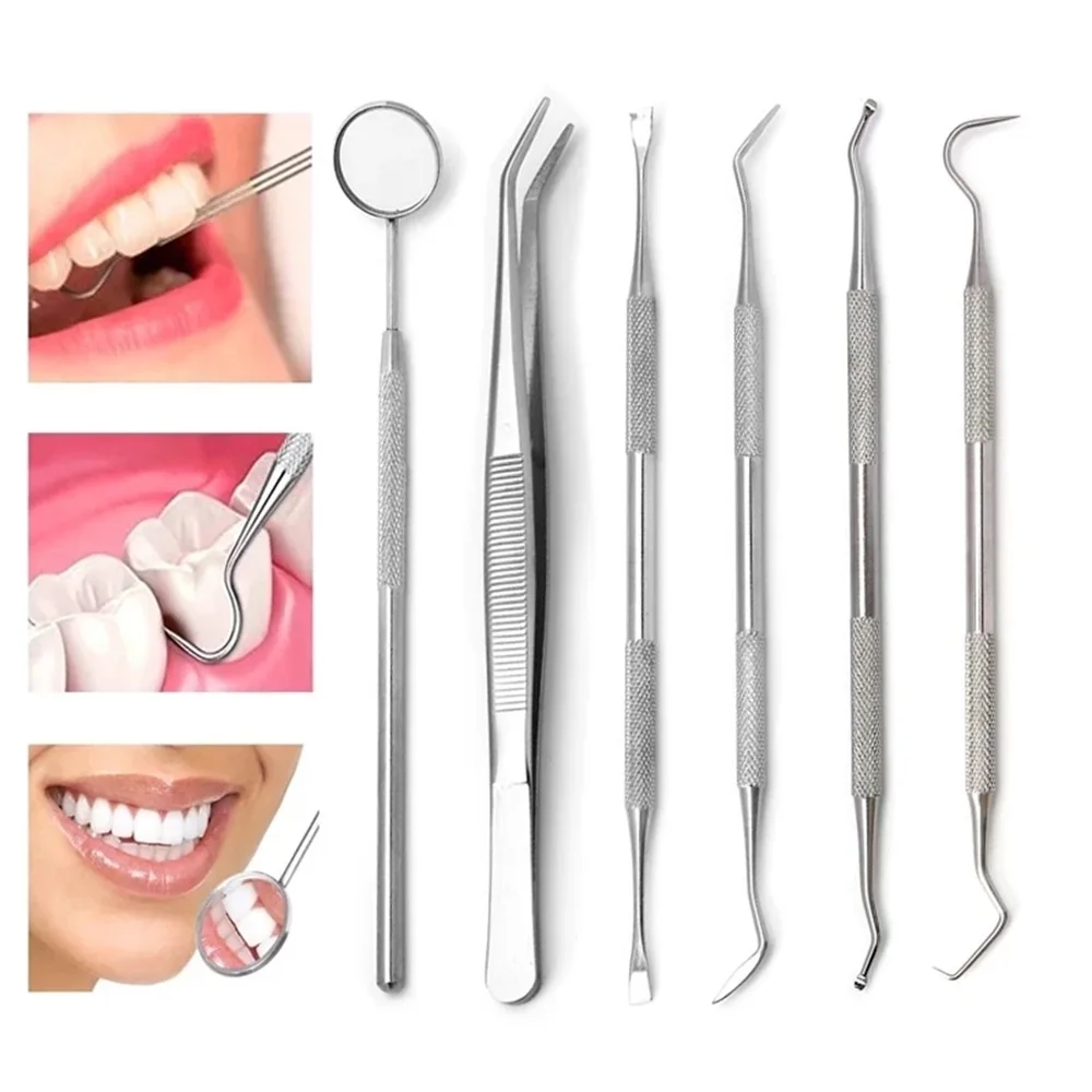Stainless Steel Dental Cleaning Tools Set Mouth Mirror Tweezers Elbow Probe Dentist Instrument for Teeth Whitening Dentistry