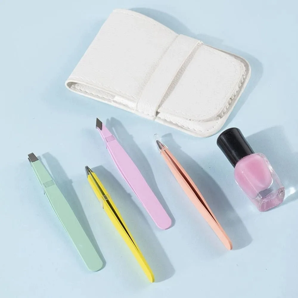 Stainless Eyebrow Tweezers Set Colorful Anti-fingerprints Slanted Eye Brow Clips Tilted Comfortable Fine Hairs Puller