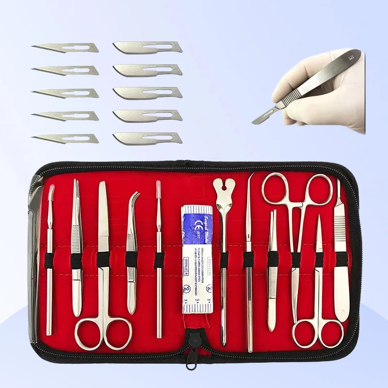 22Pcs Dissection Kit Stainless Steel Anatomy Tool Set with Scalpel Scissors Tweezers Probe for Lab Dental Surgery