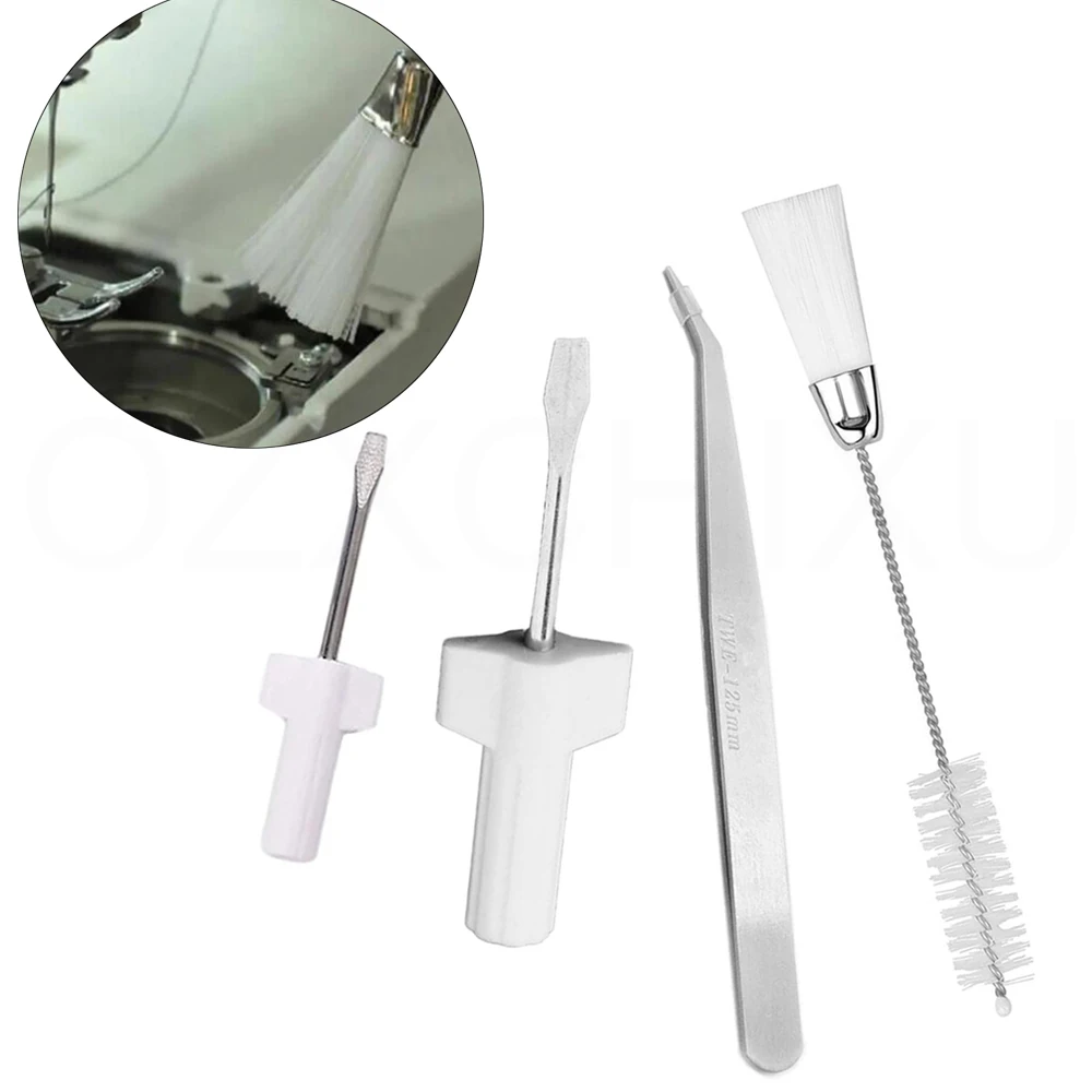 4Pcs Sewing Machine Cleaning & Repair Tools Kit Double Head Lint Brush Tweezer For Serger Overlock Sewing Machine Accessories