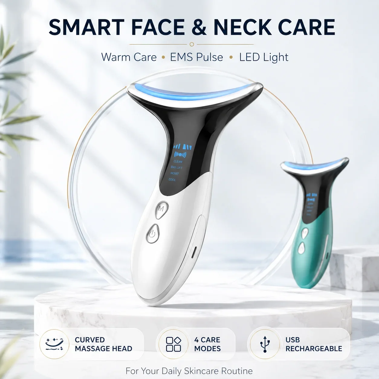 EMS Neck Face Beauty Device Hot Cold Facial Massager LED Light 45°C Warm Care USB Rechargeable Portable Skincare Tool Women Home