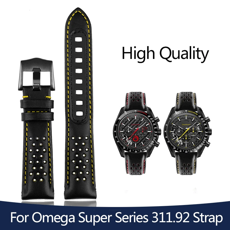 21mm Calfskin Leather Watchband for Omega Super Moon Dark Side Apollo 8 Series Men's 311.92 Watch Band Strap 311.92.44 Bracelet
