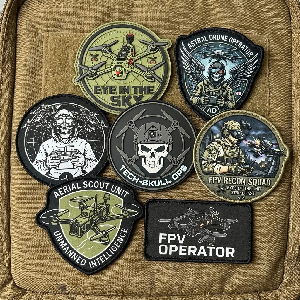 Eye In The Sky FPV Drone Morale Backpack Patch 3D PVC Rubber Olive Green Round Quadcopter Pilot DIY Badge Applique