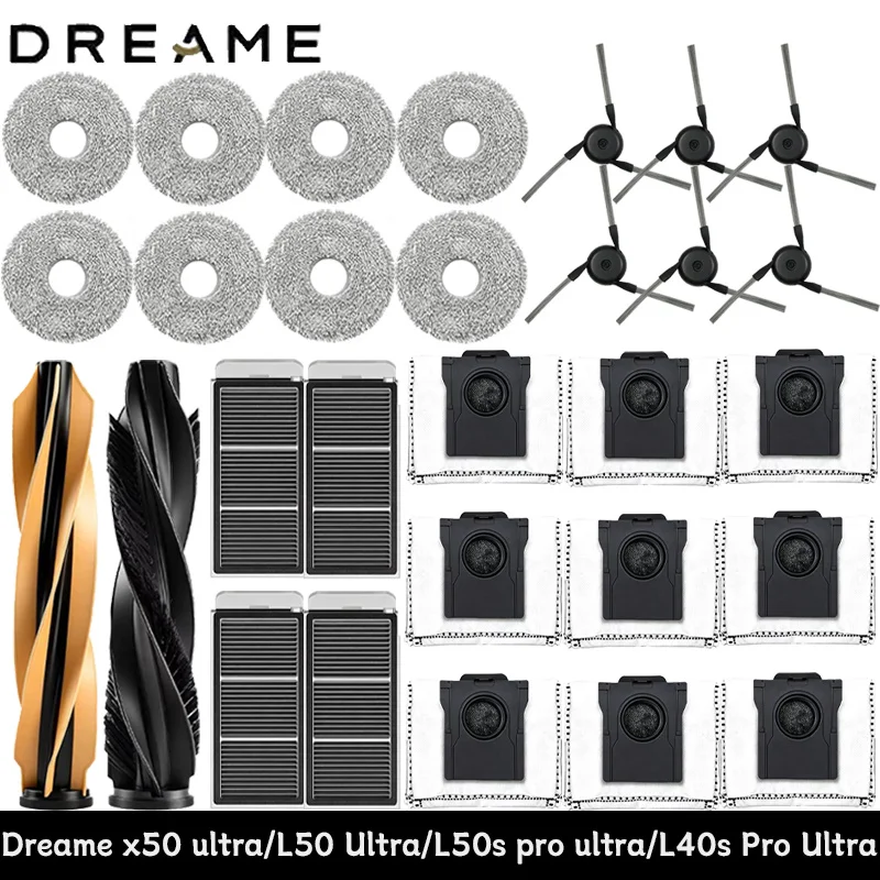 Dreame X50 Ultra/L50 Ultra/L50s Pro Ultra/L40s Pro Ultra Robot Vacuum Main Side Brushes Mop Cloths HEPA Filters Dust Bag