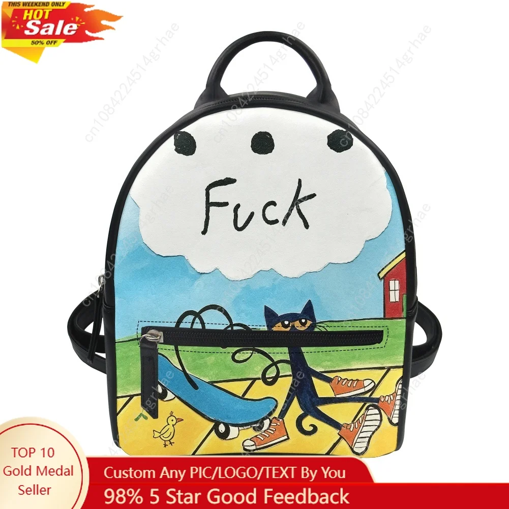 Pete the Cat I Love My White Shoes Custom Backpack Purse Women Carter Schoolbags Shoulder Bag Mini Daypack Leather Travel Bag