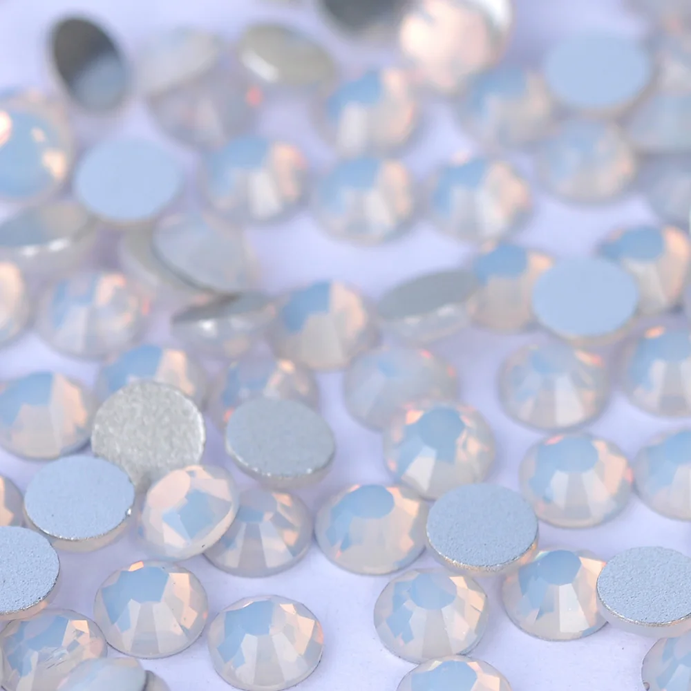 High Quality White Opal All Size No Hot-fix Glass Rhinestones Flat-back Crystal 3D Charm Gems DIY Manicure Nail Art Decoration