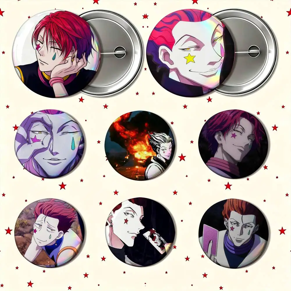 H-Hisoka Morow Hunter x Hunter Enamel Pin Tinplate Round Brooch Cosplay Nijigen Otaku Culture Badge 25mm 32mm 44mm 58mm
