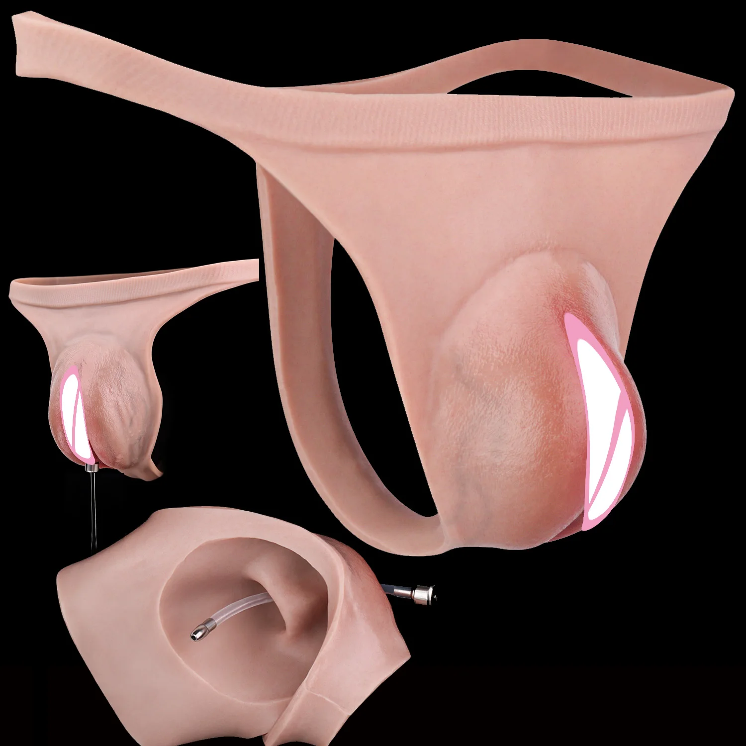 FAAK Silicone Prosthetic Vagina Pants for Transgender with Urinary Catheter Tube Male to Female Pussy Pads Thongs Hiding Gaff