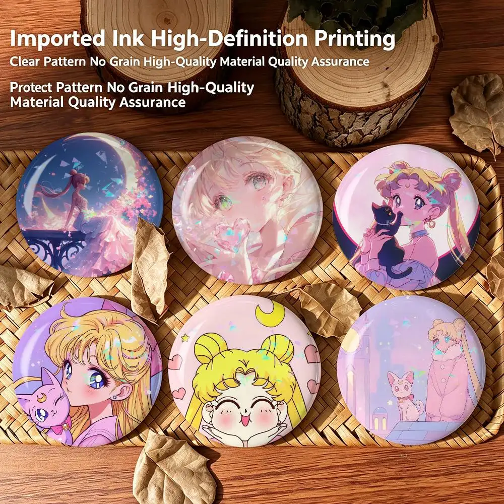 Pink S-Sailor Moon Custom Tinplate Round Button Badge Pins Brooches