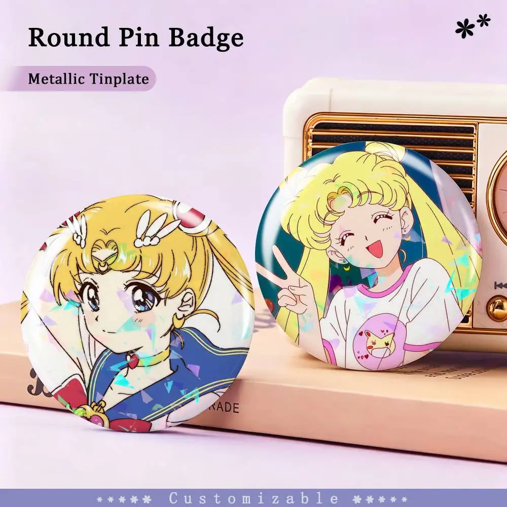 cute S-Sailor Moon Tsukino Usagi Custom Tinplate Round Button Badge Pins Brooches