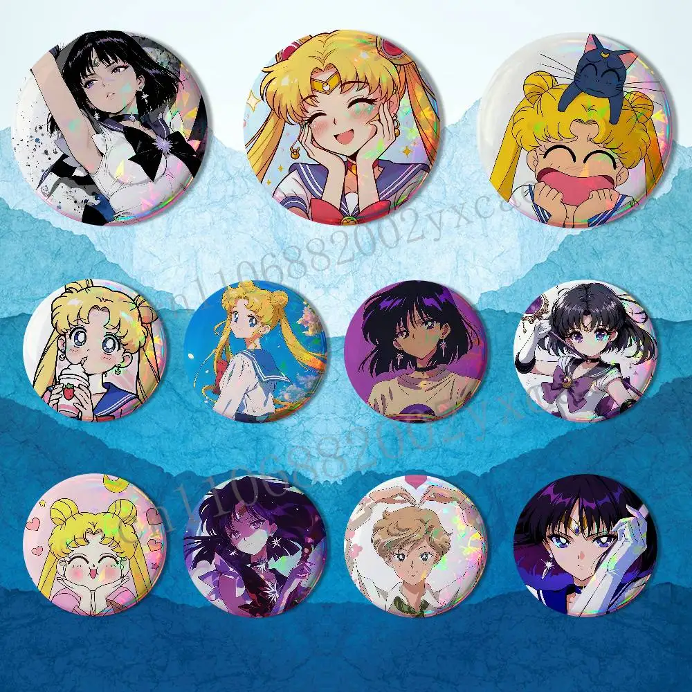 Usagi Tsukino Sailor Moon Saturn HD Print 58mm 44mm Round Lapel Pins Pretty Derby Round Display Brooches Brooch Badges