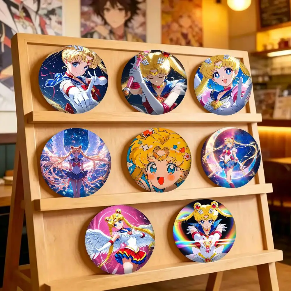 The Hot Anime S-Sailor Moon 25mm 32mm 44mm 58mm 75mm Brooches Badges Pins for Accessories Gift