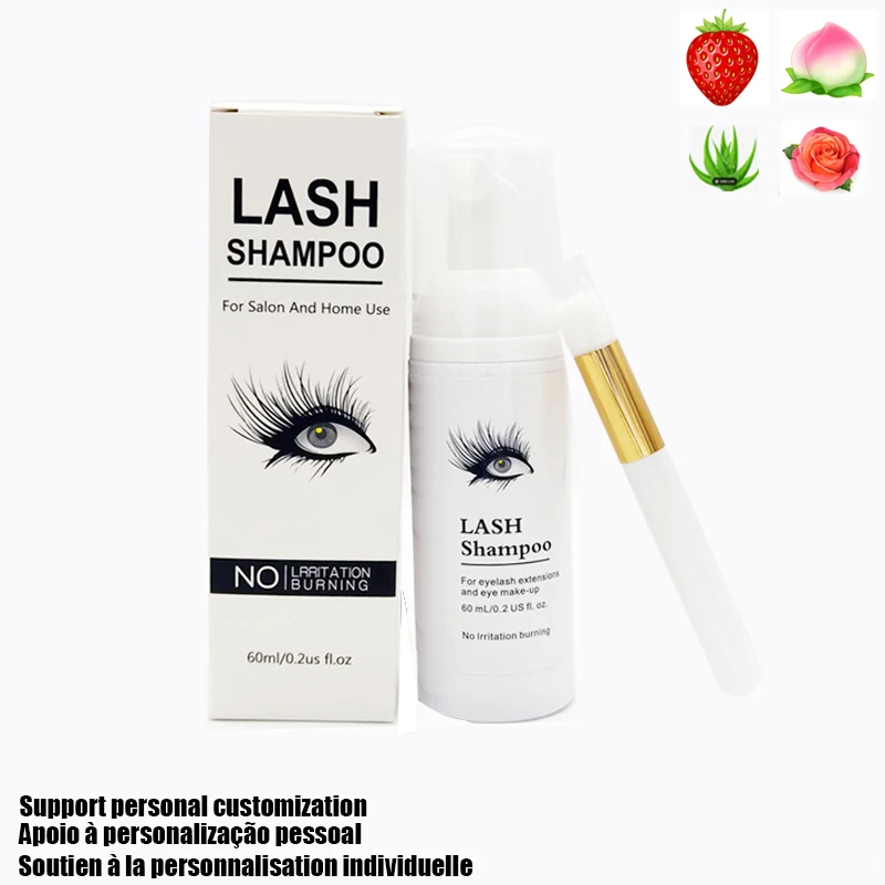 Lash Shampoo 60ml Eyelash Extension with Mousse Brush Eye Lash Lift Cleaning Foam for Clean Glue Wholesale Label Lash Cleanser