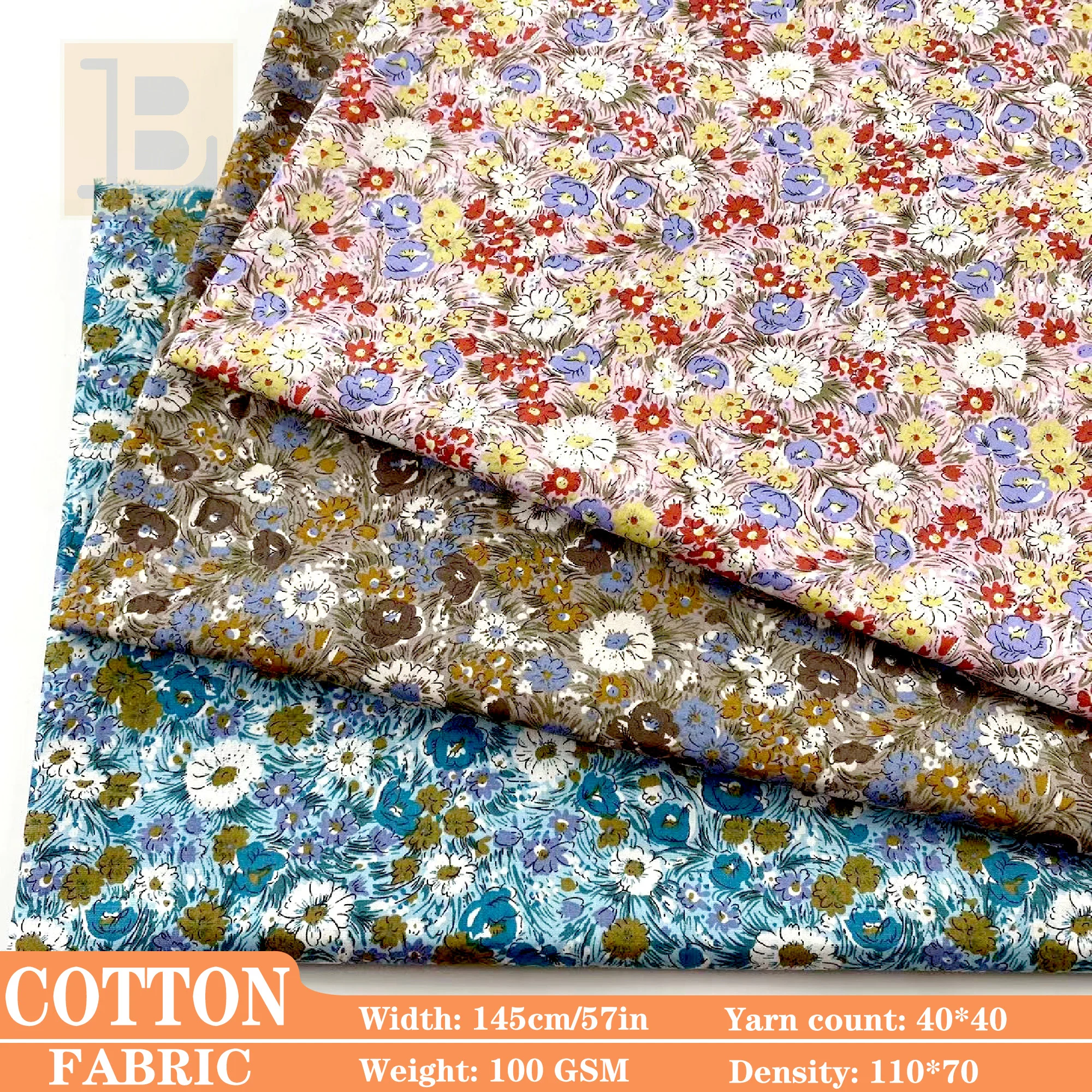 40s Vintage Floral Cotton Poplin Printed Fabric Soft Breathable Kids Women Dress DIY Sewing Material