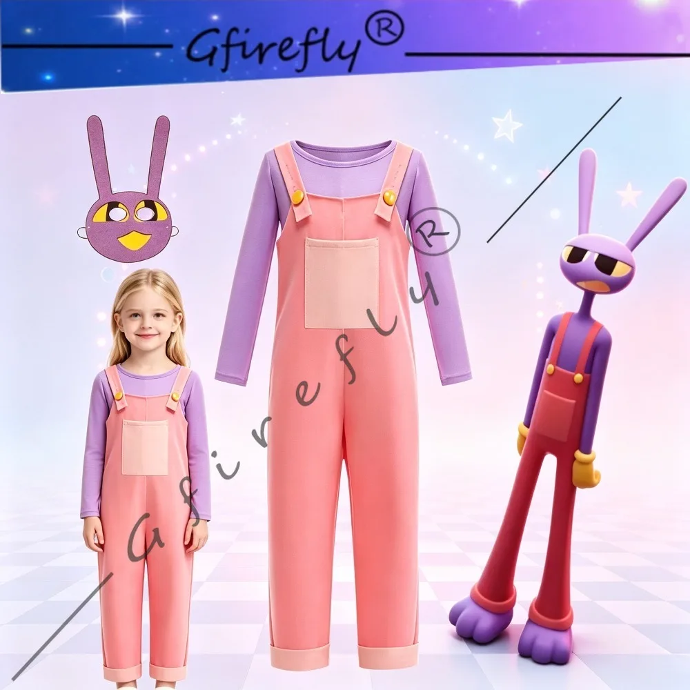 Circus Jax Kids Cosplay Costume Two‑Piece Outfit T‑Shirt Suspender Pants Mask Full Set Role‑Play Suit for Halloween Party CosCon
