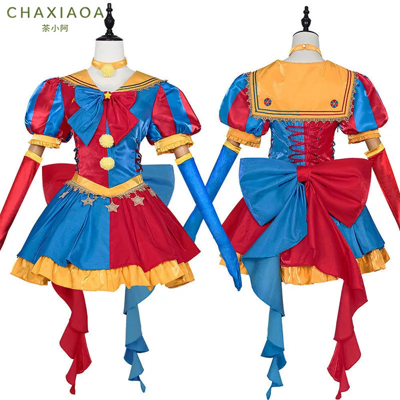 The Amazing Digital Circus Pomni Lolita Cosplay Costume Women Jester Clown Dress Full Set Halloween Carnival Fancy Dress Outfit