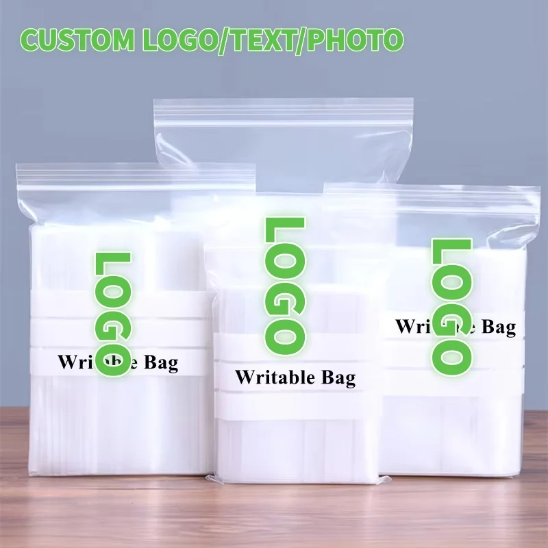 200PCS Clear PE Writable Ziplock Packaging Ba20 Resealable Snack Jewelry Cosmetics Sample Hardware Screw Writing Storage Pouches