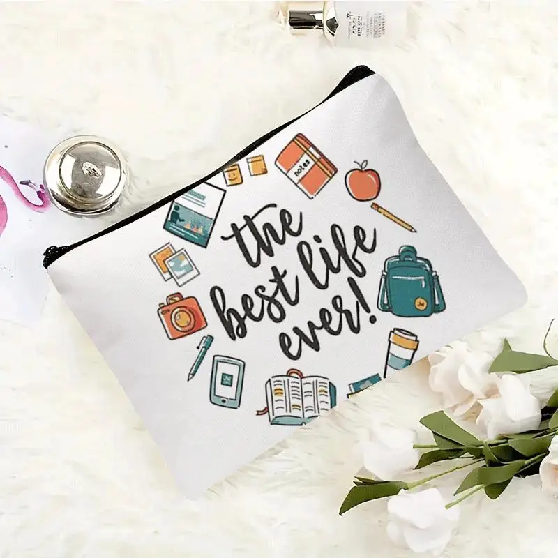 The Best Life Ever Design No 2d Flat Print Makeup Bag Small Cosmetic Pouch with Zippe Travel Makeup Bag Sisters Camping