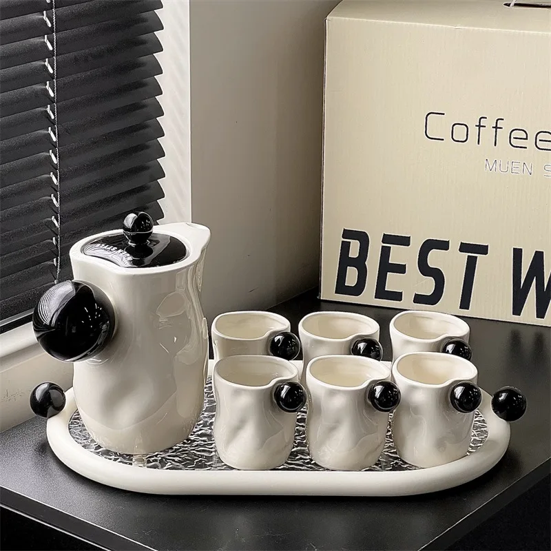 Cream wind light luxury ceramic water set drinking tea hospitality fruit tea beverage cold kettle combination high value