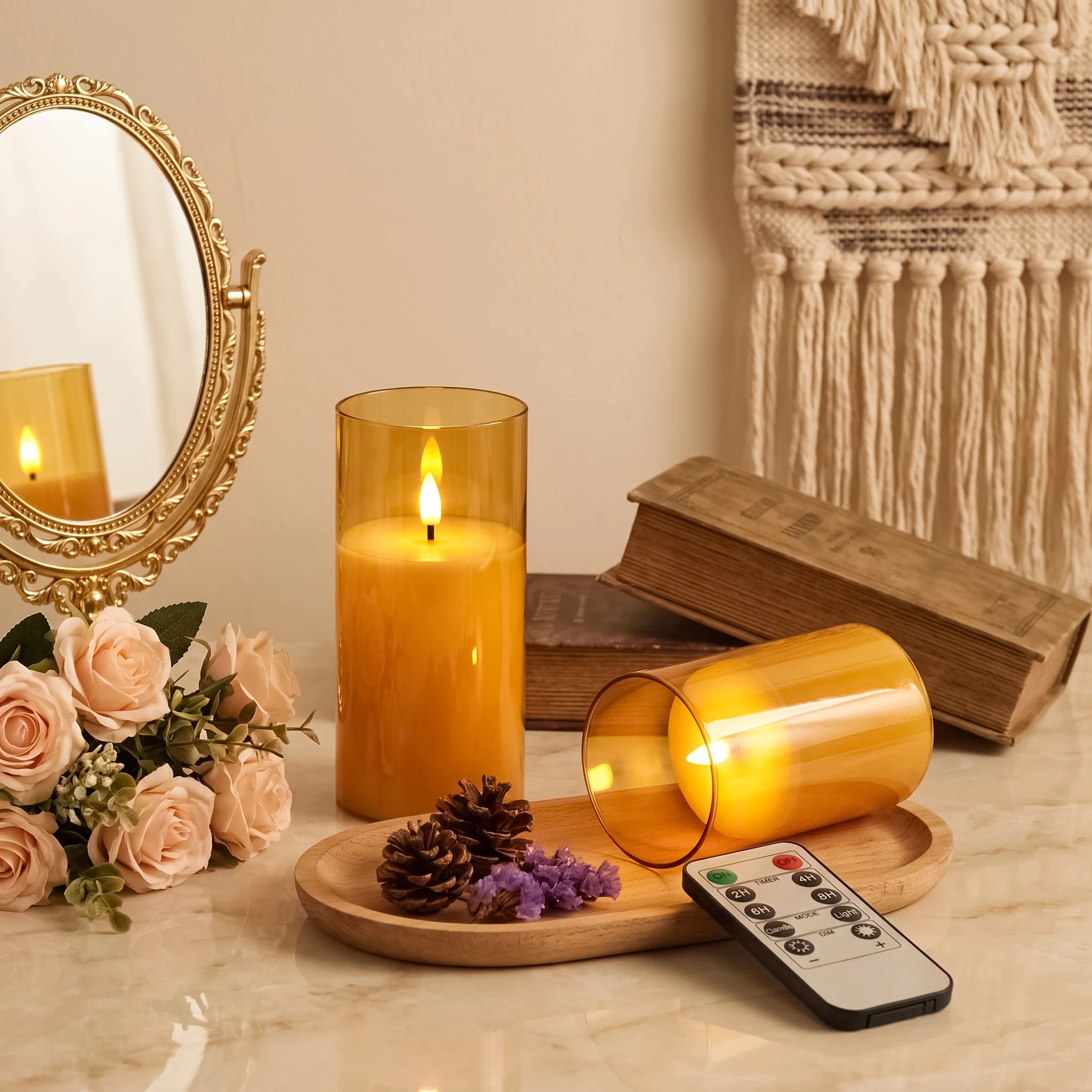 3-Piece Flameless LED Candle Set, 3D Flickering Dancing Flame, Bullet-Shaped Energy-Saving Flicker Wick, Equipped with Remote Control & Timer, Realistic Flame Effect, Clear Acrylic Shell; Ideal for Thanksgiving, Hallow